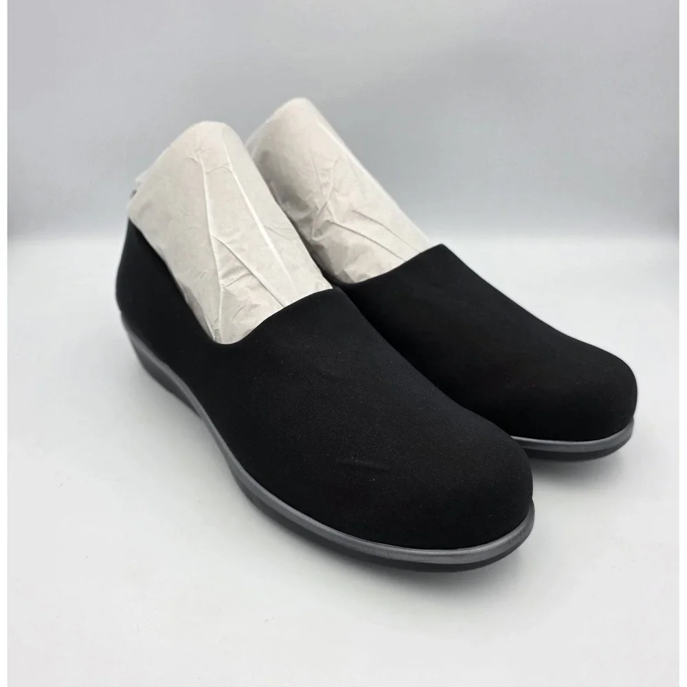 SAS Bliss Women's Sz 8.5 M Shoes Black Gray Slip On Comfort Career Wedge Shoes
